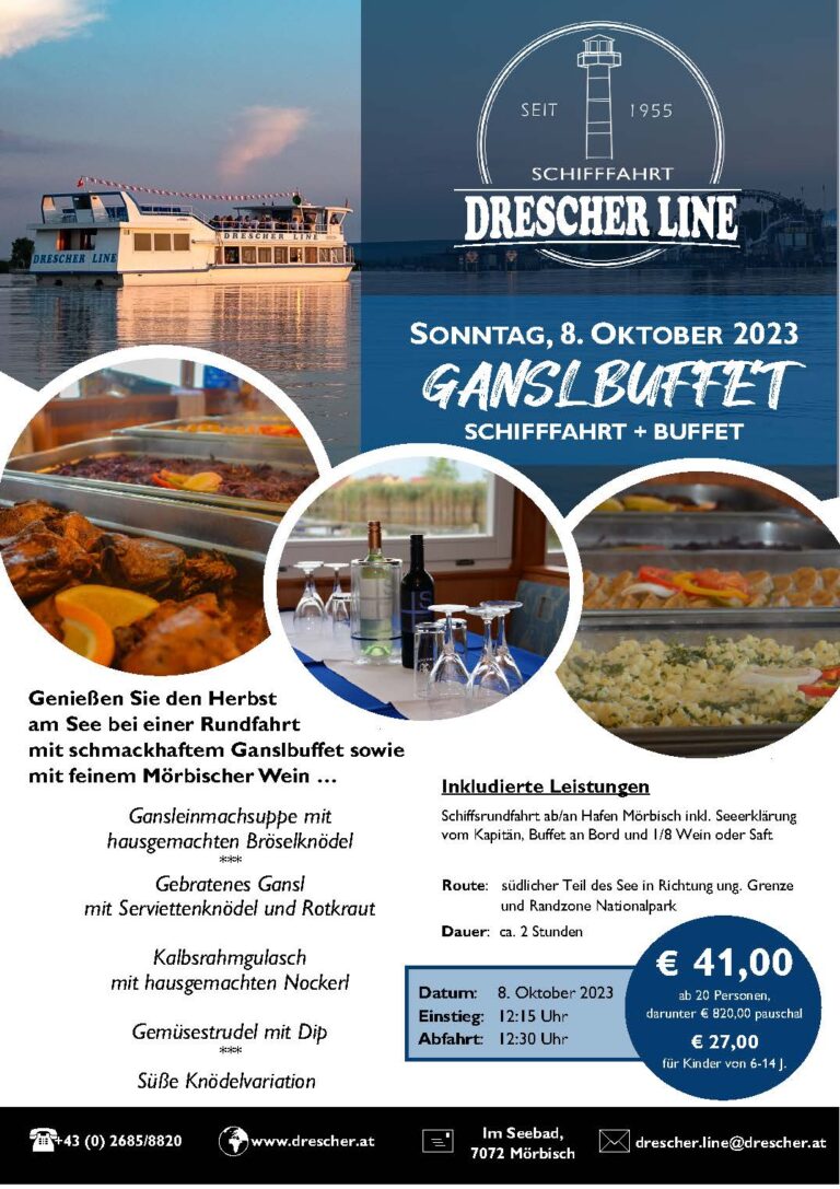 Ganslbuffet Gans an Bord ab Hafen Mörbisch 2023 8. Oktober 2023