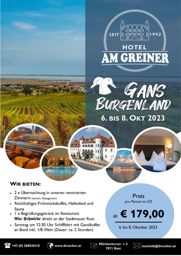 Übernachtung + Ganslbuffet Hotel am Greiner Rust Gans Burgenland Oktober 2023